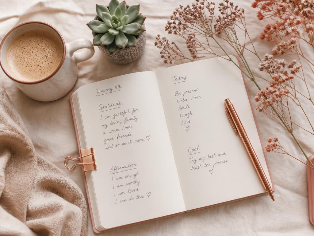 Journal and coffee for personal growth reflection