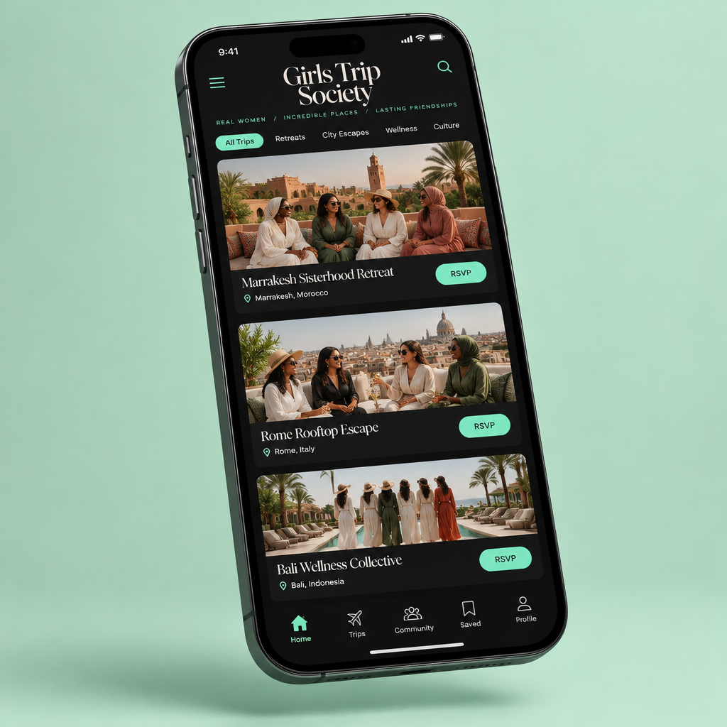 Girls Trip Society community app on a phone