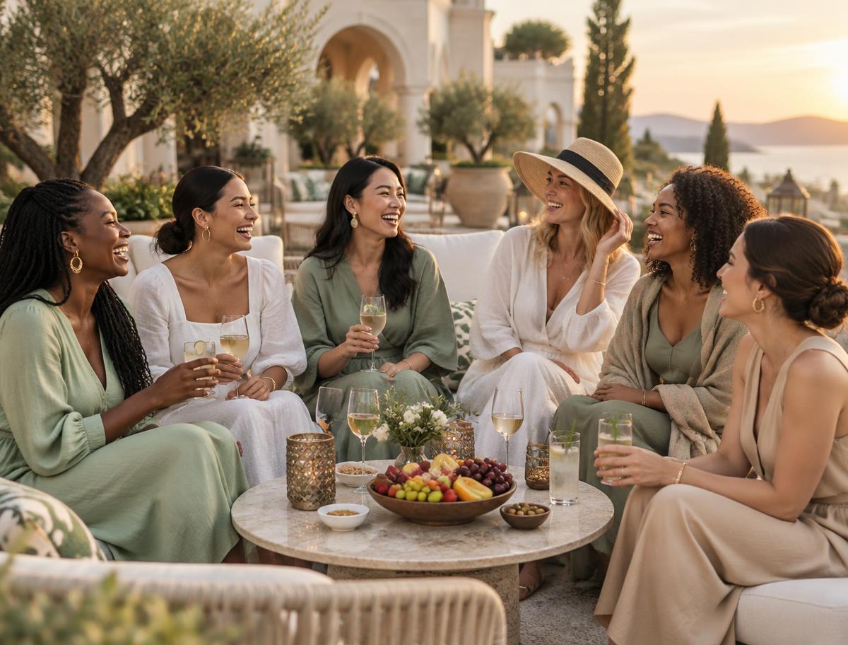 Women laughing together on a Girls Trip Society retreat